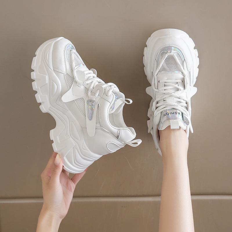 Fashion Breathable Mesh Platform Sneakers Women Spring Thick Bottom Non-Slip Casual Shoes Woman Lace-Up Chunky Sole Sports Shoes Ladies