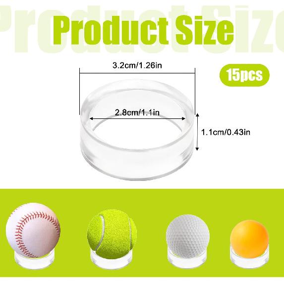 15 PCS Clear Baseball Stand, Ring Ball Acrylic Sphere Stand, Baseball Display Stands for Golf Ball, Tennis, Softball, Baseballs Stands (1.2inch,