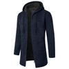 Men's Medium Long Coat Hooded Plush Plaid Knitting Drawstring Coat Sweater  Warm Solid Color Jackets Tops