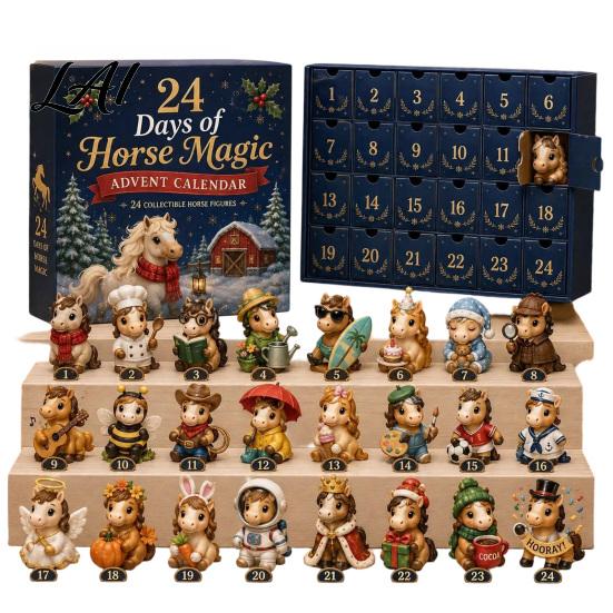 Halloweenská domácí dekorace 24denní adventní kalendář 2026 Mini figurky skotského kravského/koňského/psího Vánoční odpočet Sváteční krabičkový kalendář 2D akryl