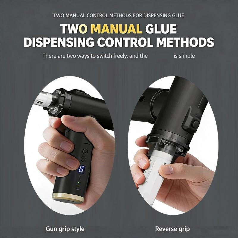 Cordless Portable Adhesive Dispenser Featuring Interchangeable 10cc and 30cc Adapters and Adjustable Dispensing Settings