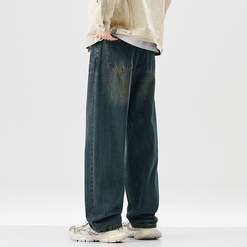 New Style of Washing and Old Jeans for Men's Street Hip-hop Wide-leg Pants