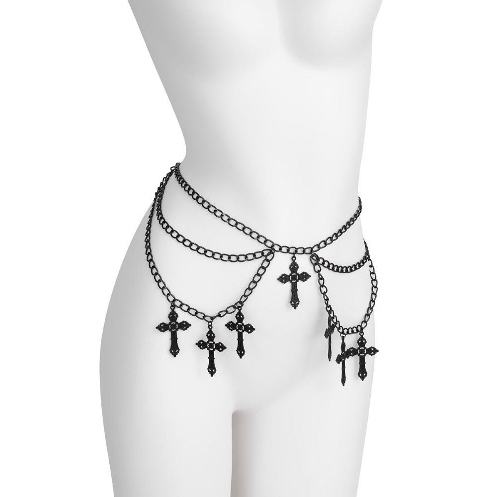 Vintage Hollowing Cross Waist Chain Y2K Multi-layer Body Chain Punk Waist Chain  Street Fashion