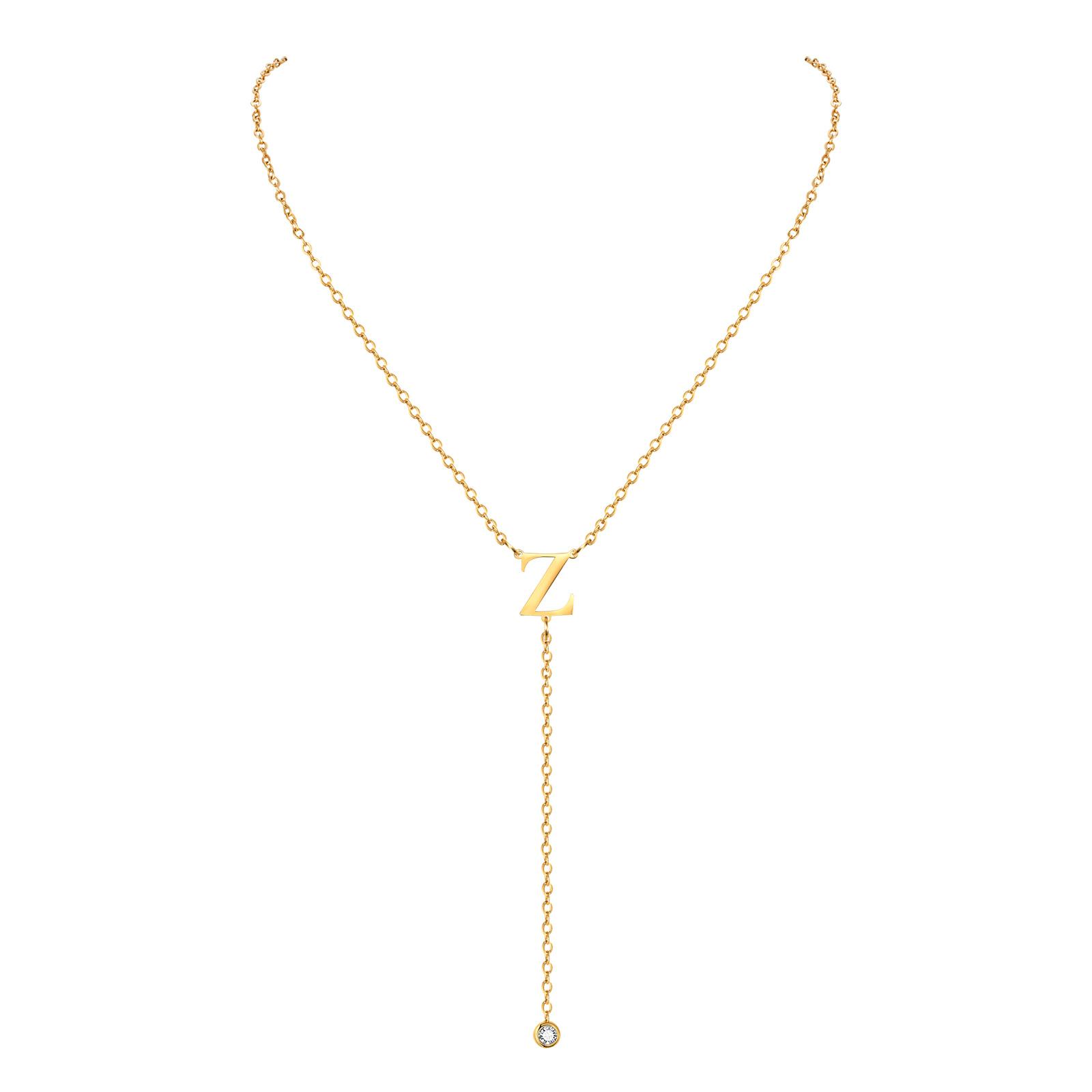 

Lariat Initial Necklaces Women, Stainless Steel Long Chain, A- Z Letter With Zirconia Pendant Drop Neckalce, Y-shaped Jewelry