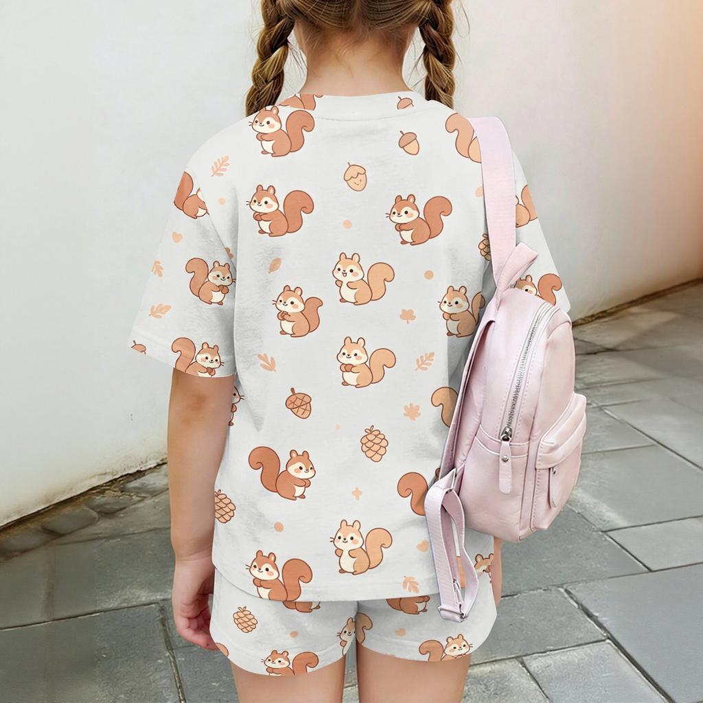 Kids Casual Short Sleeve Shirt and Shorts Set Animal Print Lightweight Soft Fabric Comfortable Fit Summer Outfit for Boys and Girls