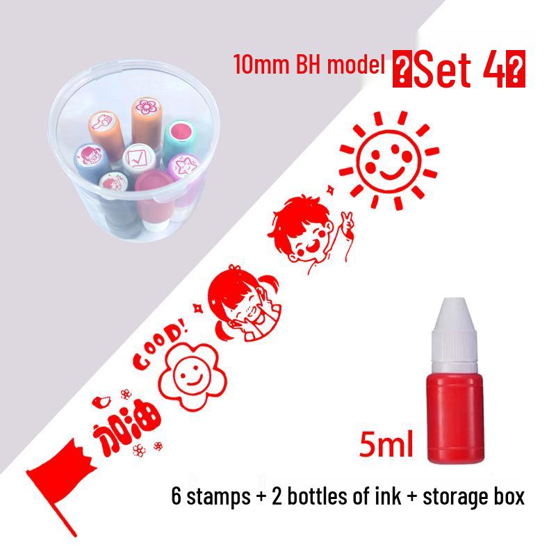 Children's Reward Stamp Set: Cartoon Teacher Small Red Flower Stamps for Kindergarten and Primary School