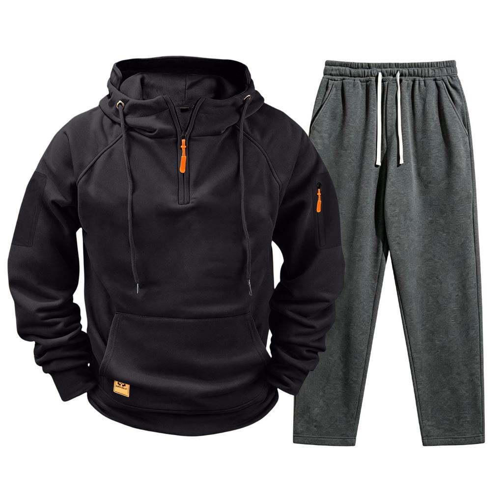 Men's Casual Pullover Hoodie and Jogger Pants Set with Pockets for Fall Winter