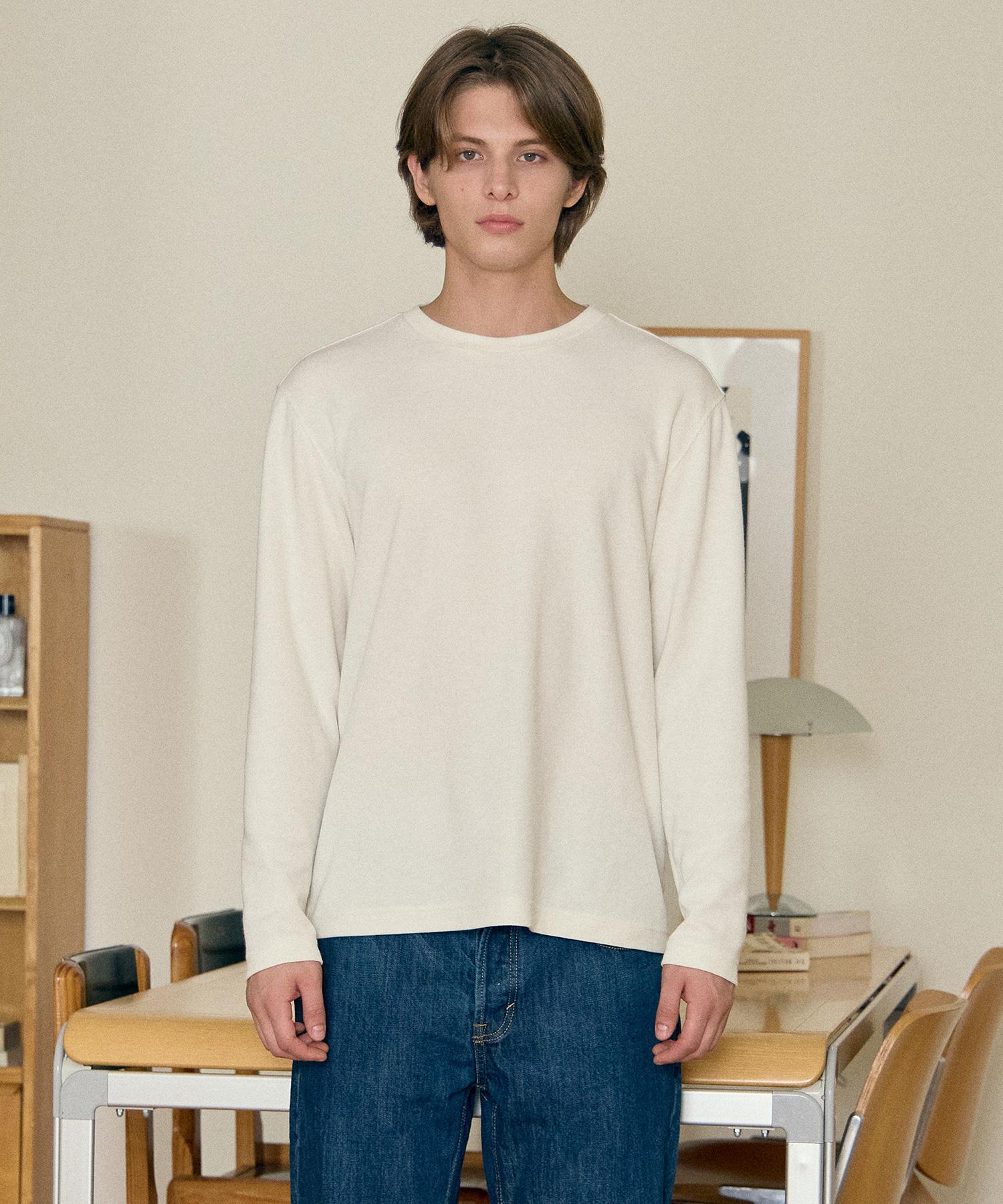 Basic House Knit-Like Round Neck Long Sleeve T-Shirt Off-White Lzts6105 Ow/105