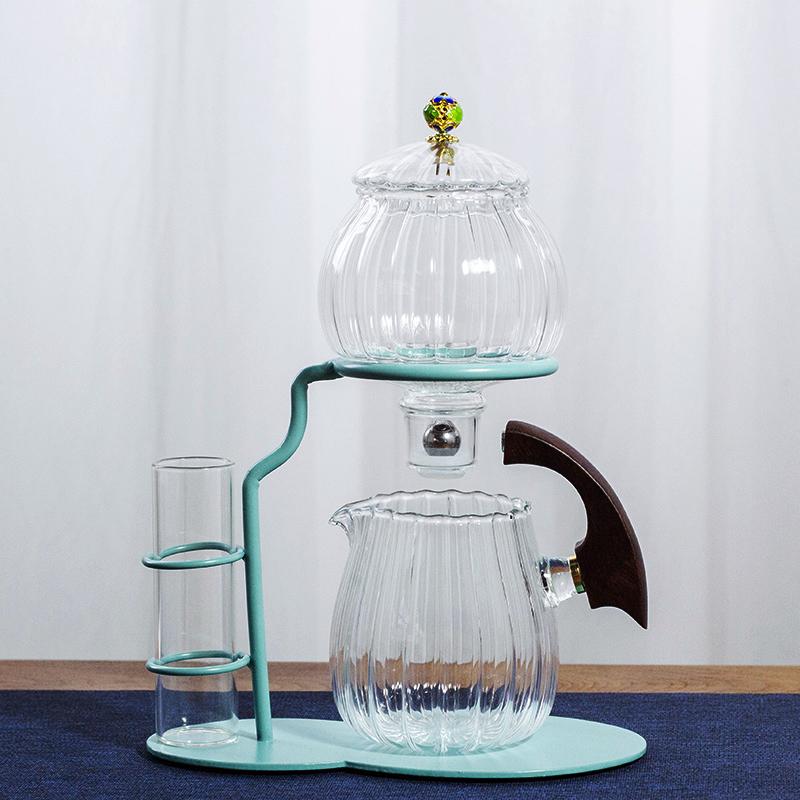 

New Arrival Creative flower arrangement Teapot Glass Lazy Automatic Tea Making Household Black Tea Tea Set Infuser Drinking