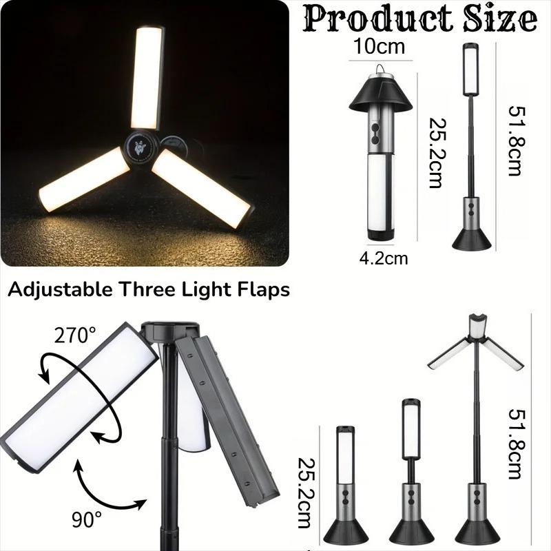 Telescopic Camping Lantern, Rechargeable Camping Lights, Multifunction Tent Lamp with Hook 3Model Flashlight for Camping, Hiking