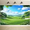 1PC 2D Plan, 1 Golf Course Landscape Background Banner - Realistic Green Grass and Flowers, Perfect for Summer Outdoor Parties