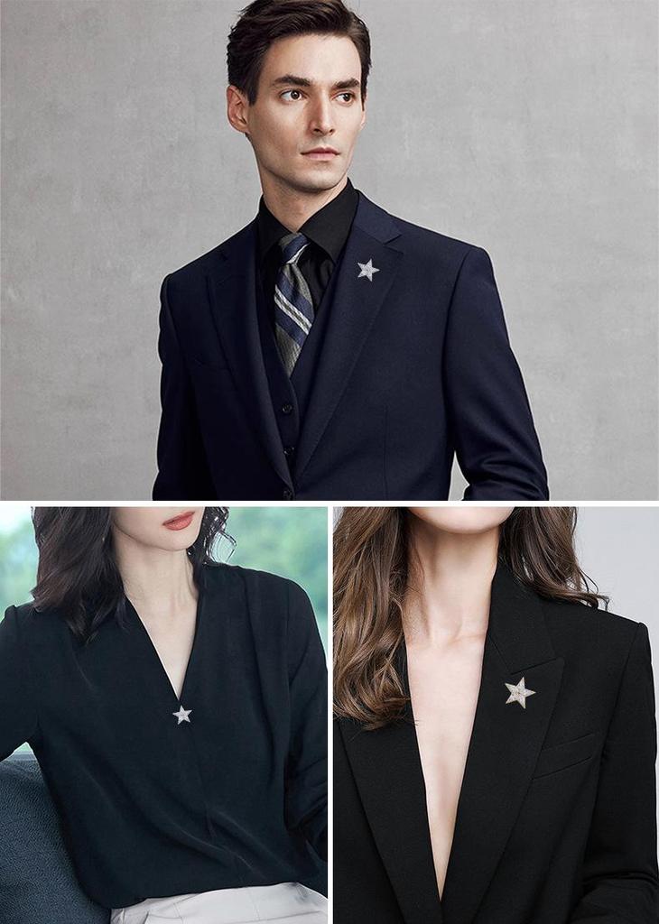 Luxury Zirconia Pentagram Brooch for Men & Women: High-End Fashion Suit Lapel Pin