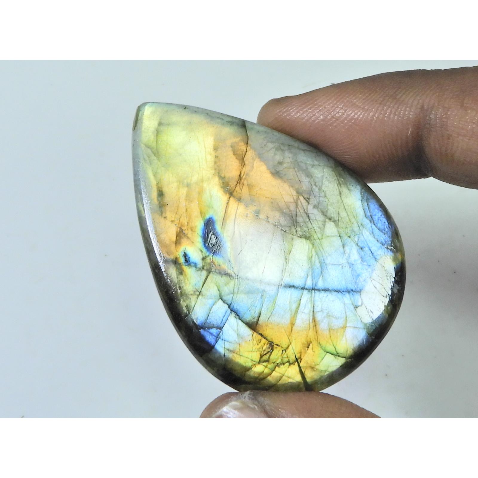 79Cts. Natural Purple Flash Labradorite Pear Cabochon Gemstone 32X46X06MM B-316