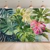 2D Boho Style Tropical Plant Tapestry, Watercolor Monstera Background Cloth for Bedroom