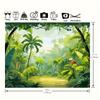 2D Cartoon Jungle Backdrop, Tropical Rainforest with Palm Trees & Toucan Party Photography Background