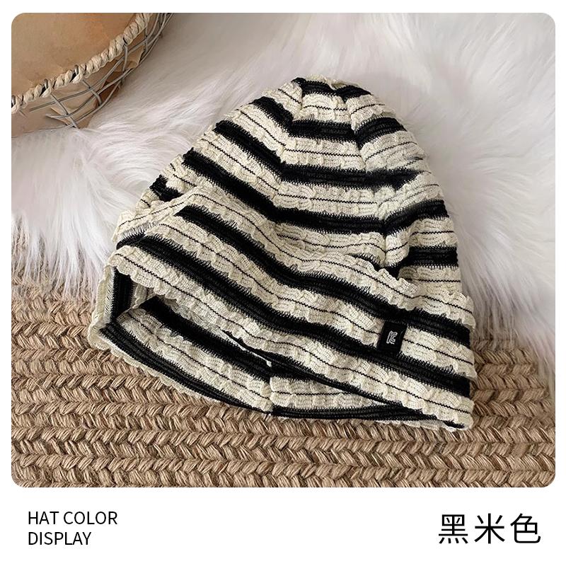 

Ленивый ветер плиссированная полосатая шапка-бини холодная шапка женская осенне-зимняя большой обхват головы универсальная ретро-шапка шапка-мешок шапка на голову тренд adult (54-60cm)