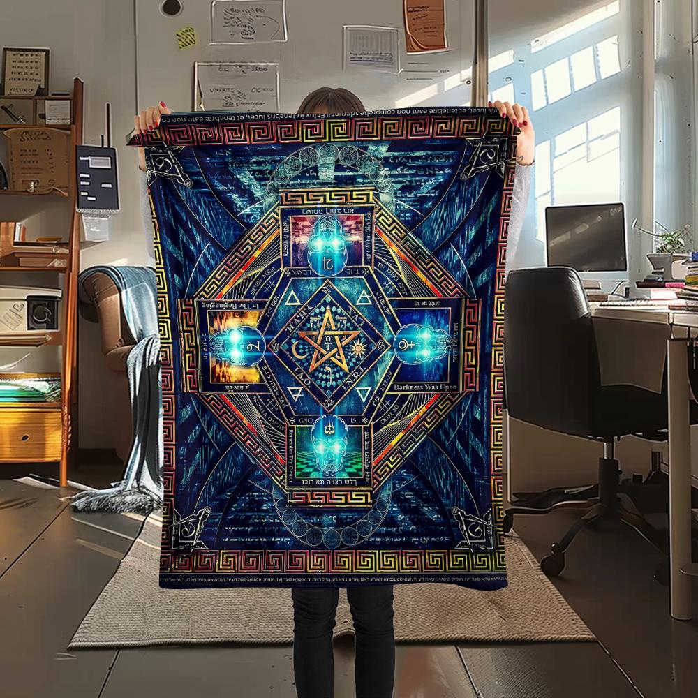 1Pc Masonic Freemason Print Flannel Blanket, High Quality Comfortable for All Seasons, Home Decor, Warmth and Comfort, Perfect for Christmas Gifts
