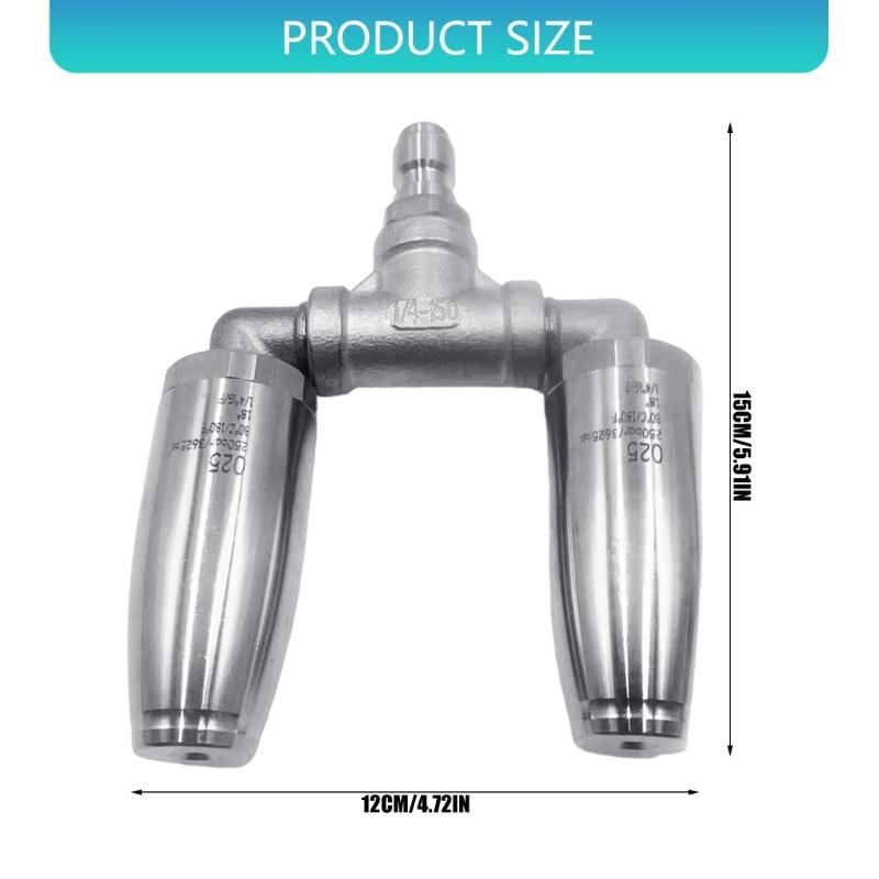Stainless Steel High Pressure Washer Replacement Nozzle Tip Garden Cleaning Tool Rotating Double Nozzle Tip 1/4inch