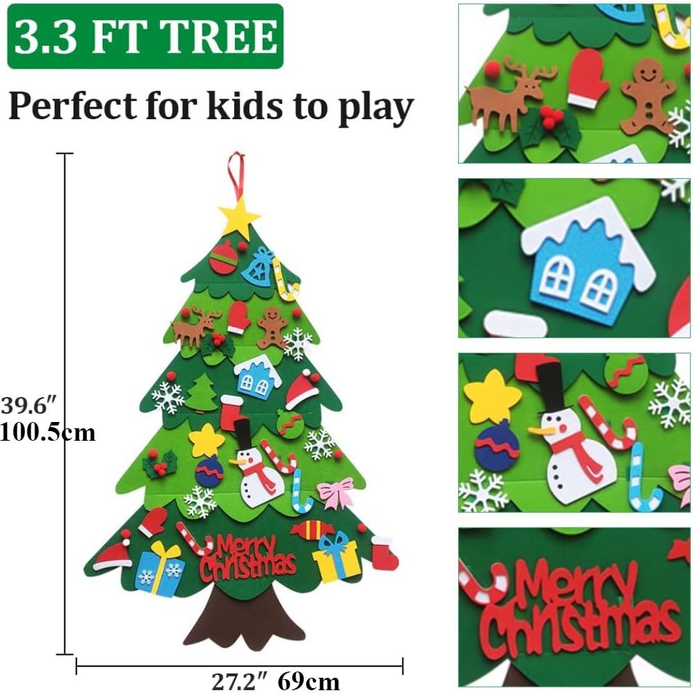 Felt Christmas Tree Set DIY Toy Door Wall Hanging Christmas Tree with Detachable String Lights for Xmas Gifts Party Favor