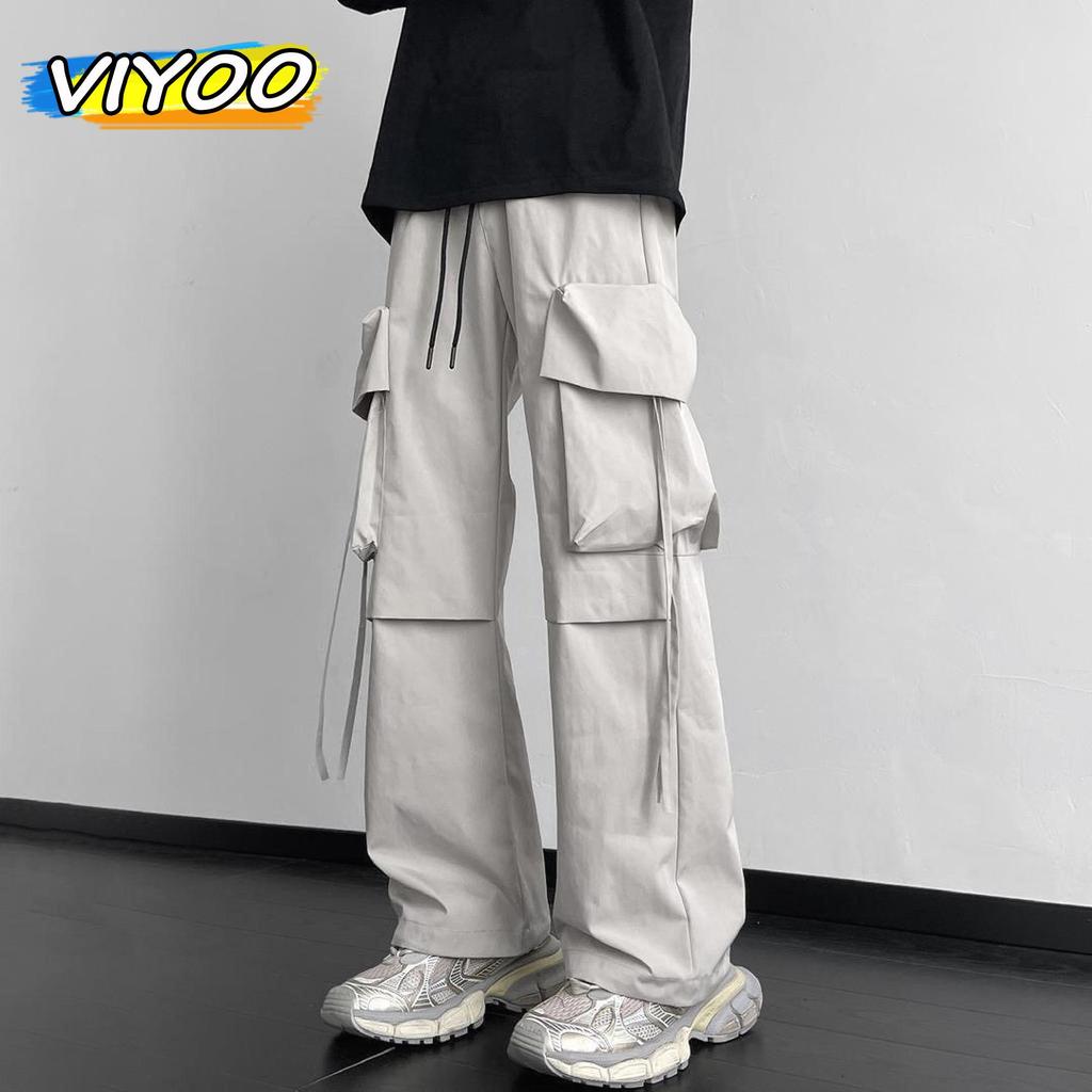 Pantaloni cargo larghi Harajuku Y2K da uomo con coulisse casual Pantaloni con nastro Pantaloni sportivi Pantaloni sportivi streetwear per uomo