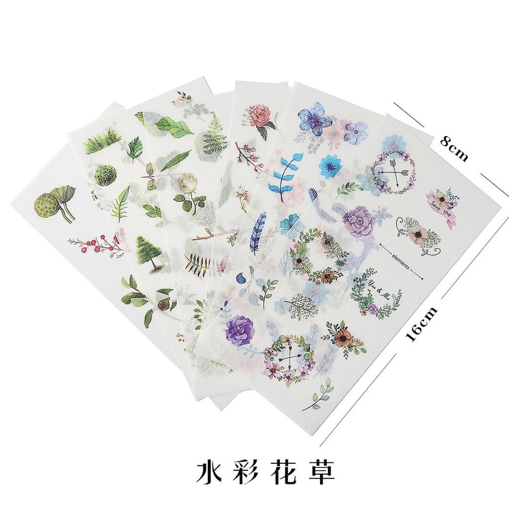 6 Sheet Cartoon Green Plant Sticker Kawaii Transparent Diy Diary Decorative Masking Stickers Scrapbook Stationery Student Gift