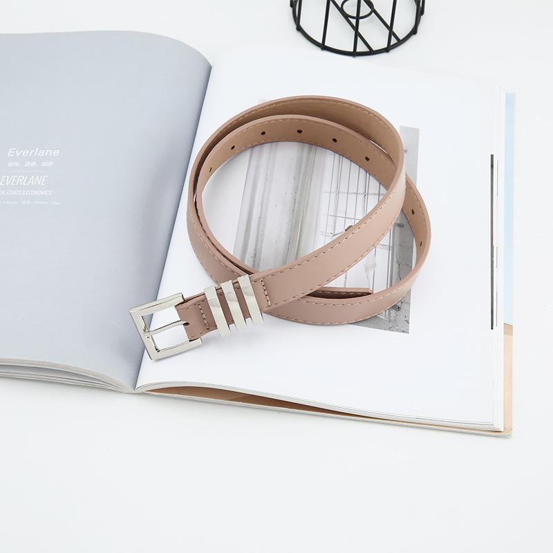 Metal Polished Buckle Womens Belt In Solid Color Versatile Paired With Jeans