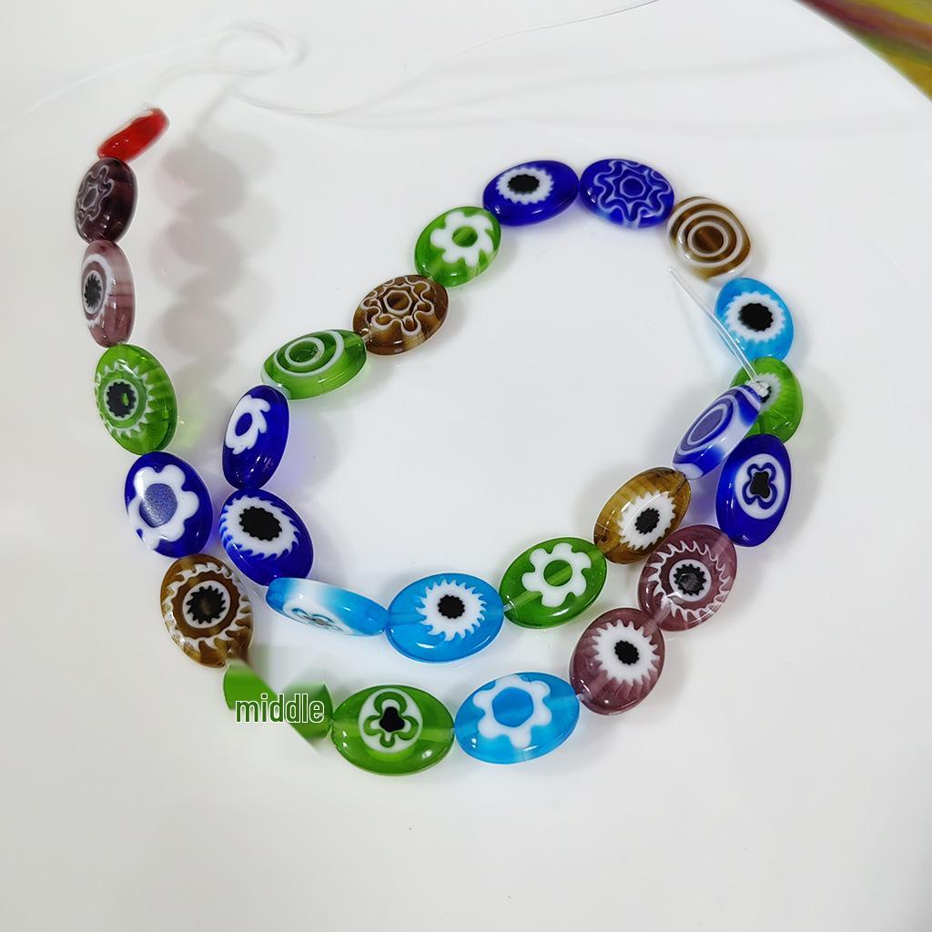 Millefiori Flower Glass Beads - Round Flat Beads for DIY Jewelry Making