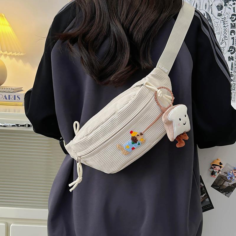 Corduroy Chest Bag Women's Cartoon Sports Waist Bag Crossbody Bag