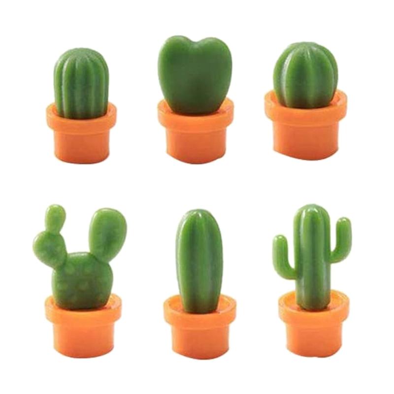 6Pack Cactus Themed Clip 3D Resins Succulents Plant Magnets Functional Refrigerator Accessories Home Office Use