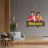 Wooden Wall Hanging | Traditional Welcome Plaque | Home Decor Accent | Decorative Wall Art with Indian Couple Design