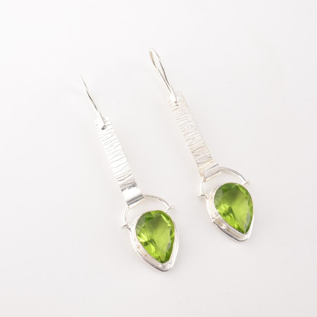 Peridot Gemstone 925 Stamped Silver Jewelry Handmade Earrings 2.3" Birthday Gift EE-166-9