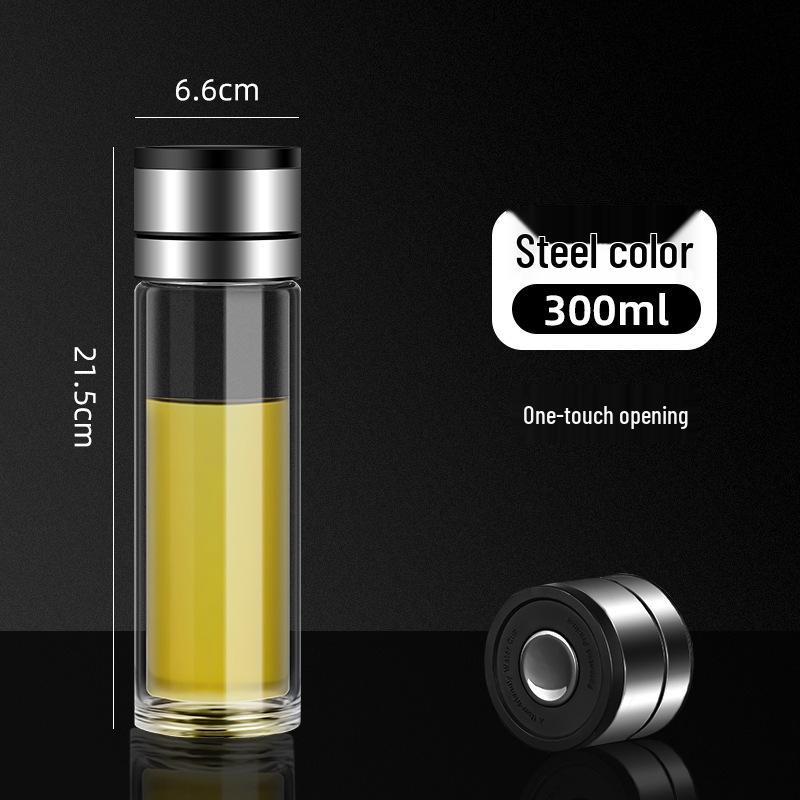 Men's Business Tea Infuser: Portable Double-Layer Glass Cup with Smart Temperature Display, Heat Insulation, and Anti-Scald Design.