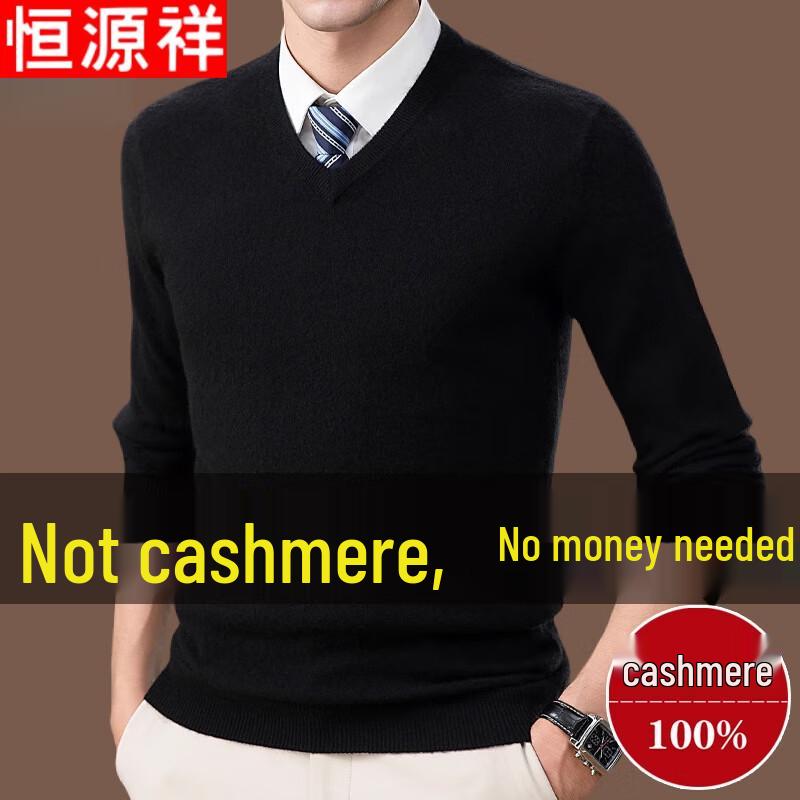 Hengyuanxiang Men's Premium Cashmere V-Neck Sweater
