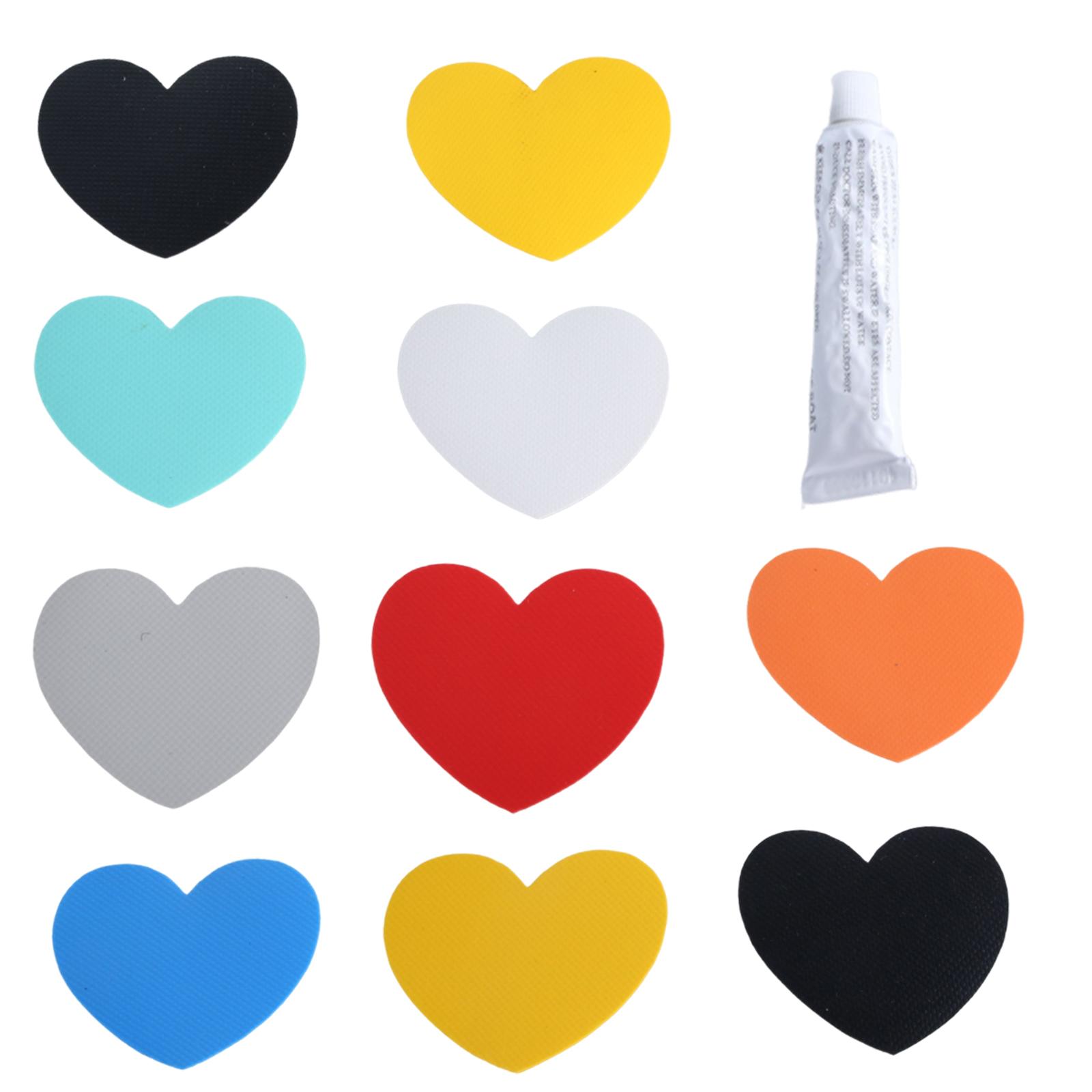 

10Pcs Waterproofs PVC Repair Patches With Glue Heart Shape Boats Patches Inflatable Boats Repair Tool for Canoes Kayaks