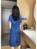 Women's Summer 2025 Slim-Waist Short-Sleeve Denim Dress