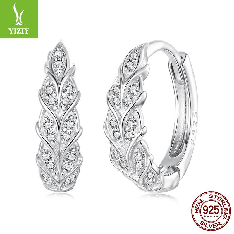 Zircon Inlaid Sparkle Harvest Wheat Ear Buckle Autumn Premium Sense S925 Sterling Silver Earrings Earrings