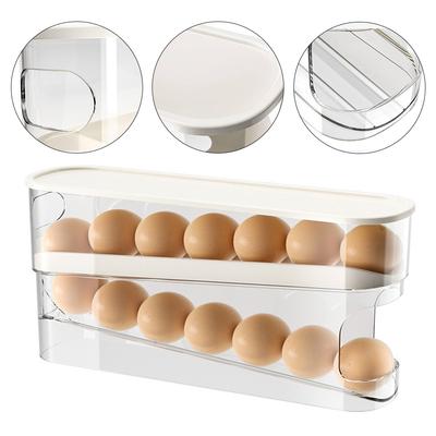 Automatic Scrolling Egg Holder with Lid Fridge Egg Dispenser Double Rows Refrigerator Rolling Egg Holder for Fridge Refrigerator