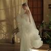 Voile de Mariage Blanc Luxueux Long Voile en Tulle pour Mariée avec Décorations Artisanales Grandes Fleurs Roses Headwear Photo AXYD