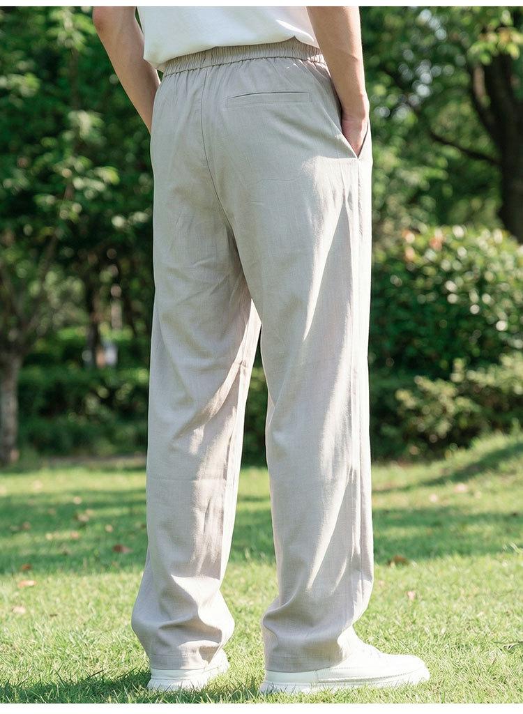 [Including Linen] Spring and Summer Old Money Style Curved Knife Pants, Elastic Pants, Wide Leg Men's Loose Casual Commuting Pants