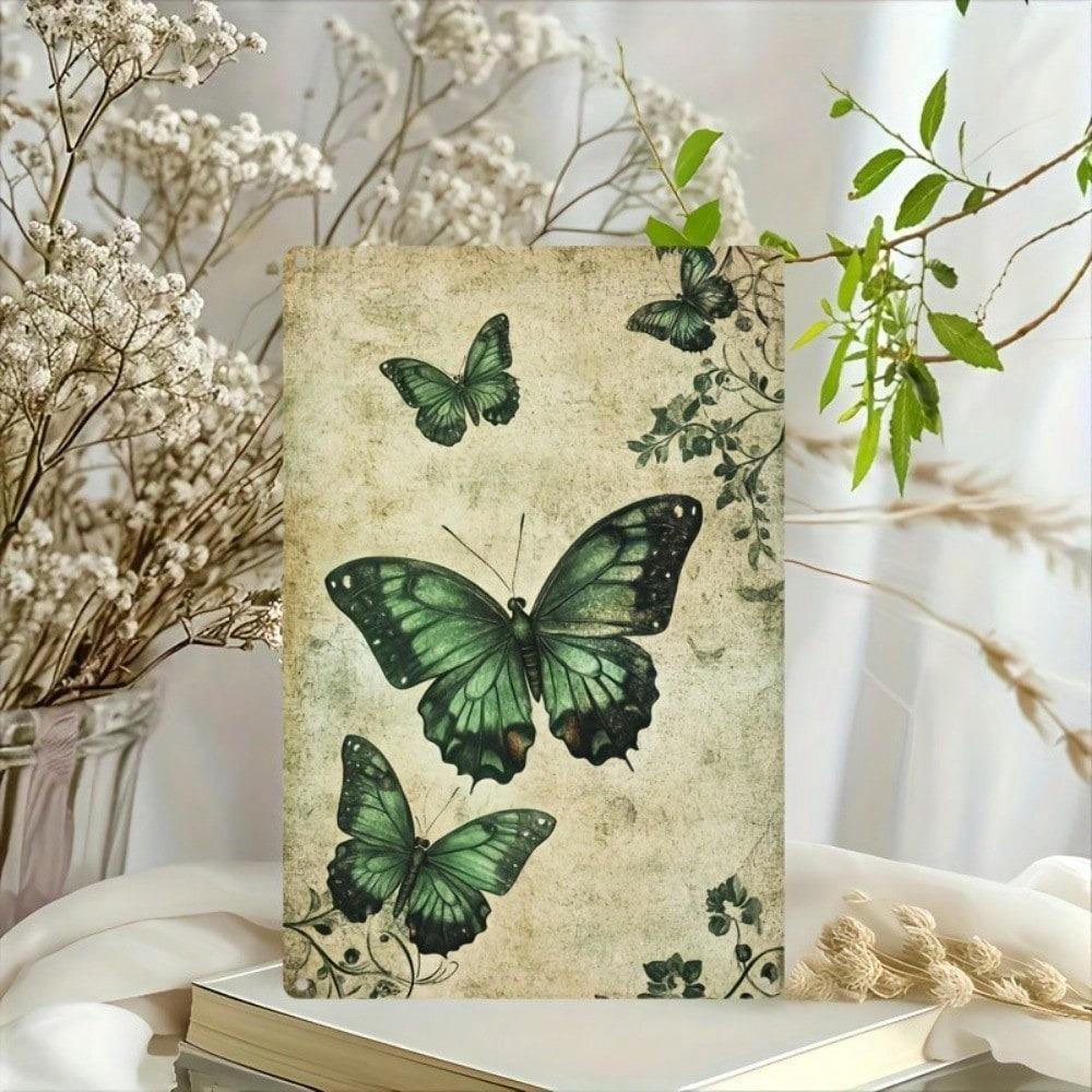Vintage Butterfly Metal Tin Sign Punk Decor Retro Wall Art Kids Room Green