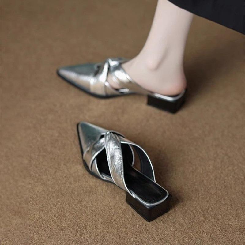 Fashion Fashion Pointed Toe Female  Heels Women Slippers Slidesles Shoes New in Summer Spring Ladies Heeled Slippers Sandals Shoes