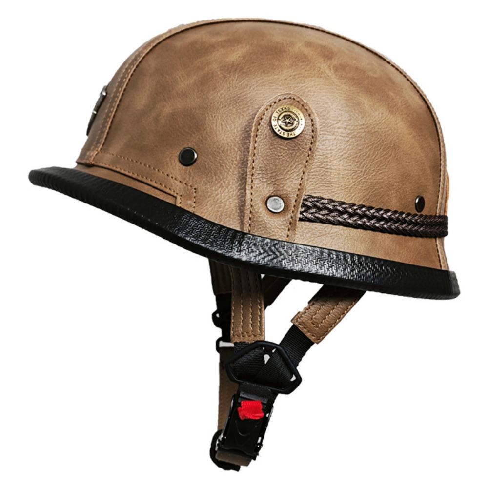 Electric Car Half Helmet Men and Women Four Seasons Cruise Retro German Leather Helmet Handmade Helmet