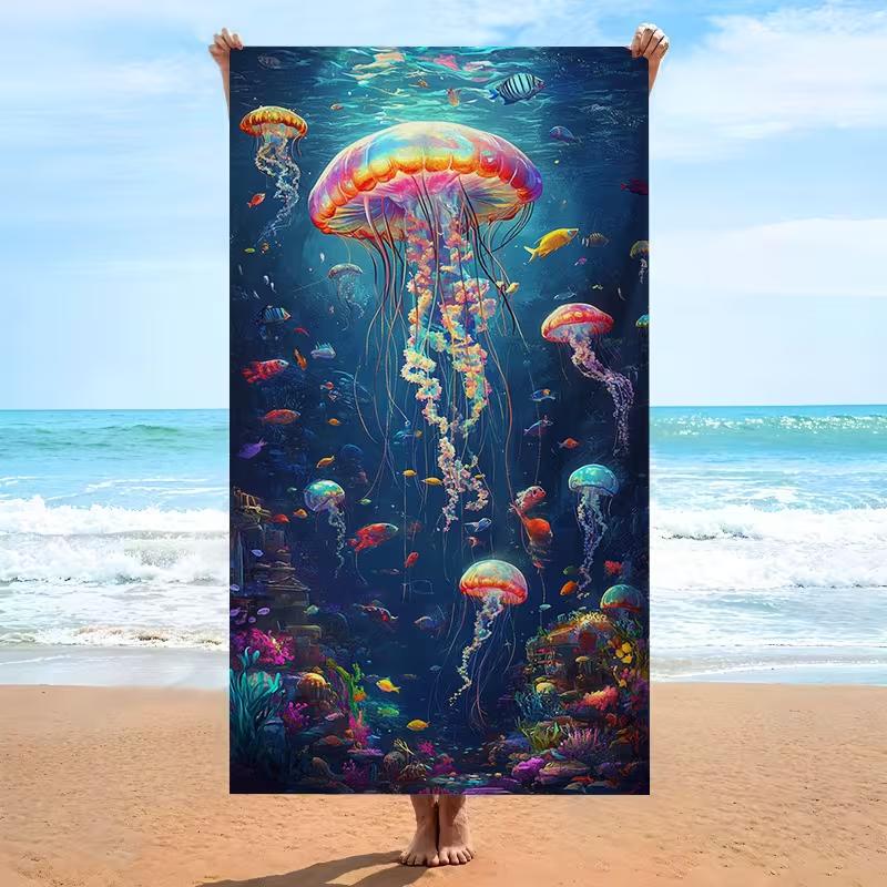 Ocean Themed Jellyfish Print Beach Towel Quick Dry Absorbent Sand-Free Towel for Beach Pool Swim Travel Camping Daily Use