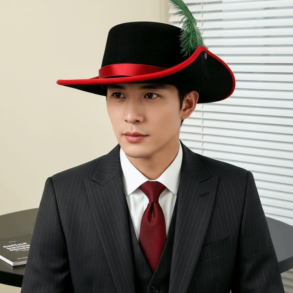 Felt Feather Stage Cap Artificial Feather Masquerade Headwear Cavalier Top Hat Stage Performance