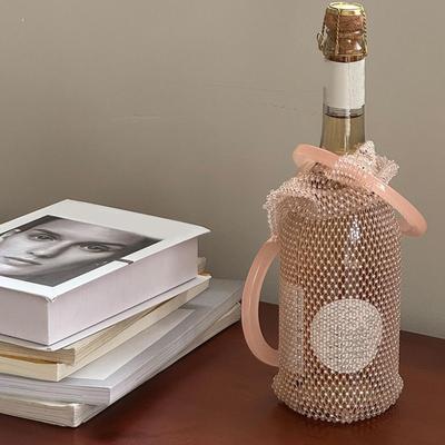 Wine Bottle Bag Rhinestone Mesh Pouch with Handle Mesh Champagne Bottle Pouch for Champagne Celebration Party Wedding Picnic