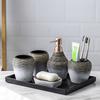 Ceramic Bathroom Accessory Set, 5pcs Soap Dispenser with Tray, Toothbrush Holder, Soap Dish, Vanity Organizer, Bathroom Decor