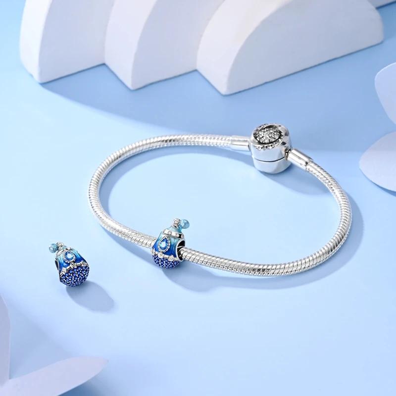 Charms Copperdreamy Blue Flower Perfume Bottle Beads Fit Charms Plataoriginal Bracelet Beads Women Jewellery Making