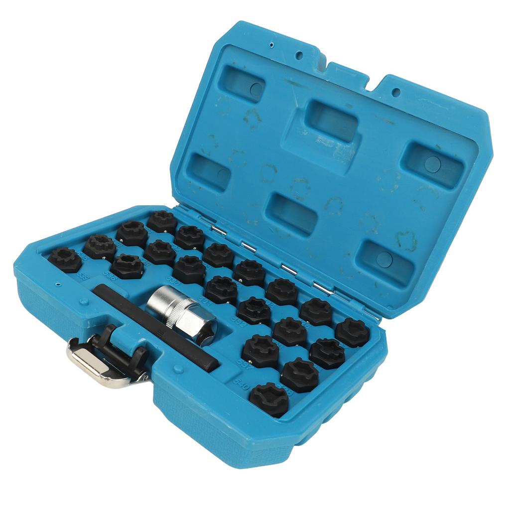 Kit de 22 pièces pour le retrait de clés de blocage de roue Outil antivol pour le retrait d'écrous de roue avec adaptateur de douille de 12 pouces