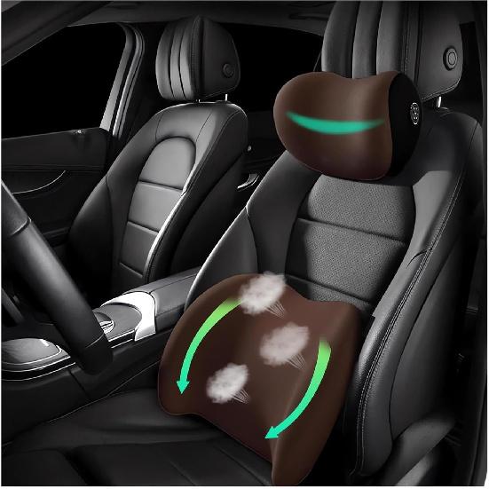 Car Headrest & Lumbar Support Cushion Ergonomic Car Seat Neck Back Rest Pillows Orthopedic Memory Foam Head Rest and Lower Lumbar Support Pillow Set