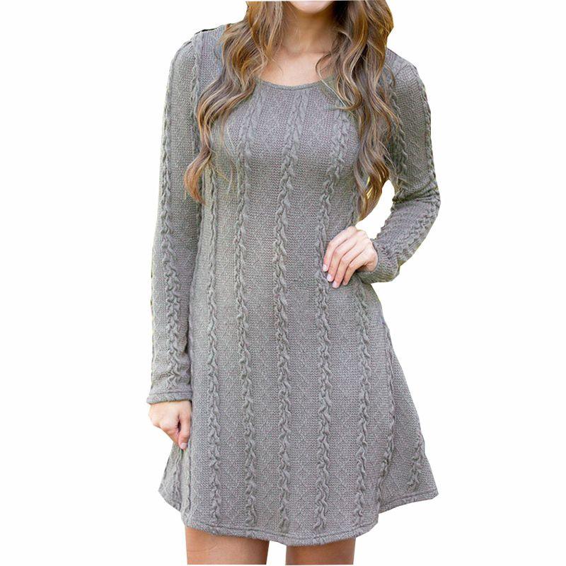 Stylish Women's Knitted Sweater Jumper Mini Dress For Cozy Winter And Autumn Wear